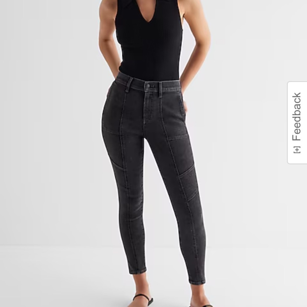 Women's High-Waisted Washed Black Utility Skinny Jeans